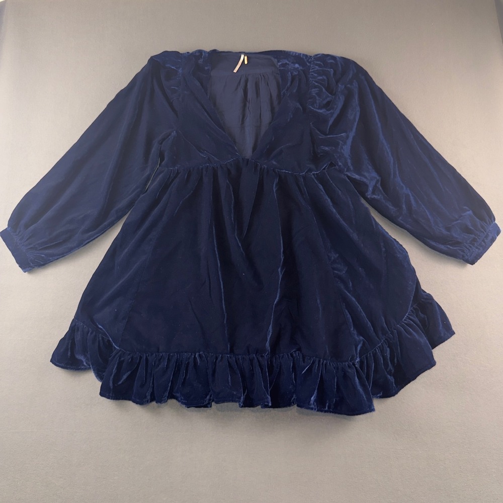 Free People Estella Long Sleeve Velvet Minidress Navy Blue XS OB1664709